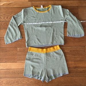 Anthropologie Green and Yellow Striped Sleep Set